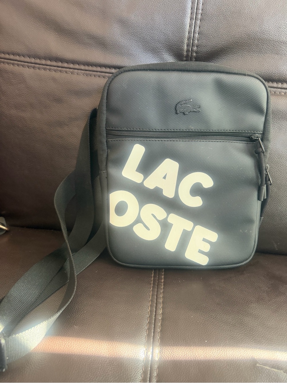 Unisex Lacoste Black Crossbody Bag with Contrast Logo